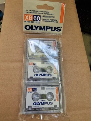 3 x New Sealed Olympus XB60 MC-60 Microcassette Tapes for Dictaphones