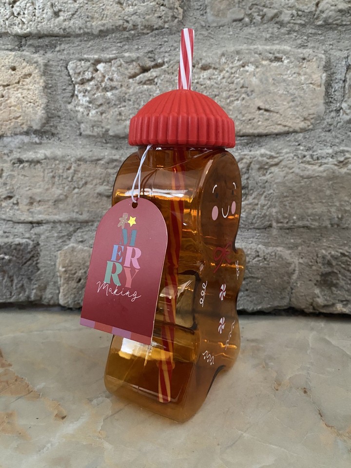 Gingerbread Man Tumbler - With Lid and Straw - plastic Bottle/Cup ...