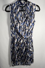 White House Black Market WHBM Sleeveless Satin Faux Wrap Mini Dress Blue Size 2