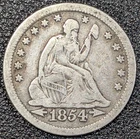 1854 W/ Arrows Seated Liberty Quarter 25C Grades VF+! - Ships Free!