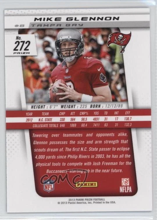 2013 Panini Prizm Rookie Wal-Mart Blue Prizm Mike Glennon #272 Rookie RC - Image 2 of 2