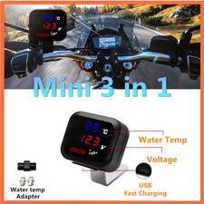 Water Temp Meter Voltmeter Gauge Motorcycle USB Charger 3in1 LCD Digital Display