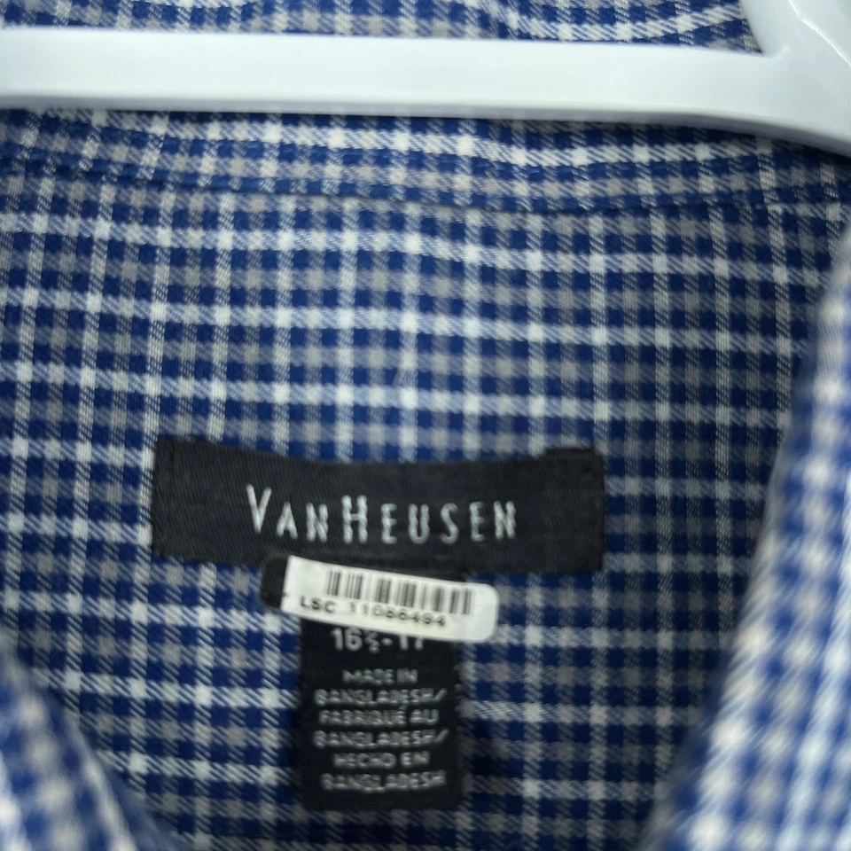 Van Heusen Button Down Shirt Mens Large Blue Check Long Sleeve Casual Dress - Image 4 of 4
