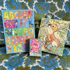 Vintage Lot of 3 Kids Puzzles Kitschy Bear Deer Alphabet Retro Nursery Decor