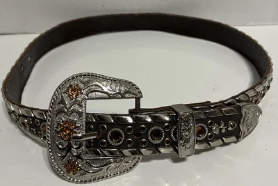Kippys Black Leather Lion Head Crystal Studded Belt Gold Hardware Western XL Lion Belt - Black Studded – Kim White Bags/Belts main image 3