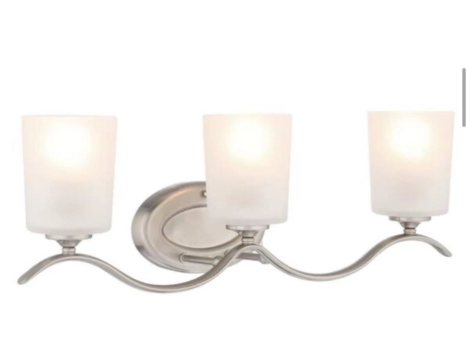23-3/8 in. 3-Light Brushed Nickel Etched Glass Traditional Bath Vanity Light - Image 2 of 4