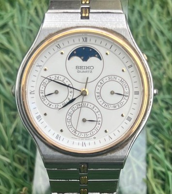 SEIKO Watch Vintage Moon Phase Quartz Triple Calendar Mens Collection