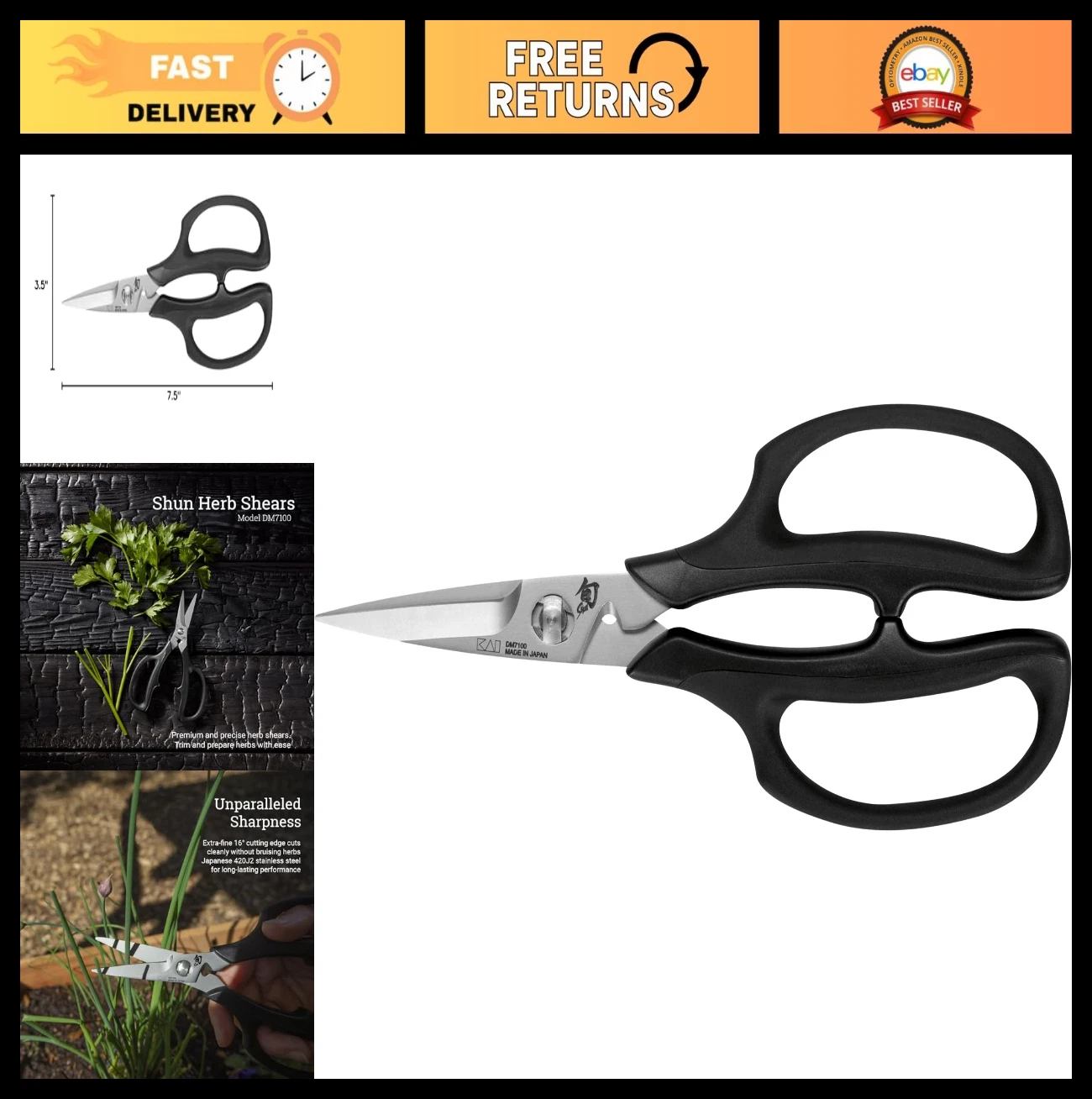 Premium 7.5" Herb Shears - Stainless Steel Blades, Ergonomic Handles, Kitchen To
Opens in a new wind