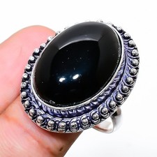 Black Onyx Gemstone Handmade 925 Sterling Silver Jewelry Ring Size 9 US 
