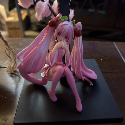 Hatsune Miku Anime figure Pink dress Sitting posture PVC model action toys Cherr