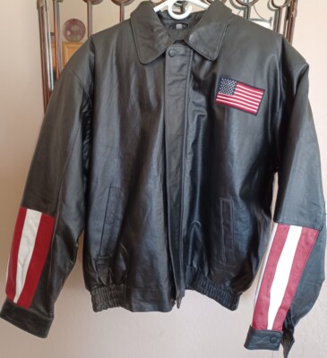 American Eagle レザージャケット XL Men's Leather USA American Flag Bald Eagle Black Biker Jacket Size