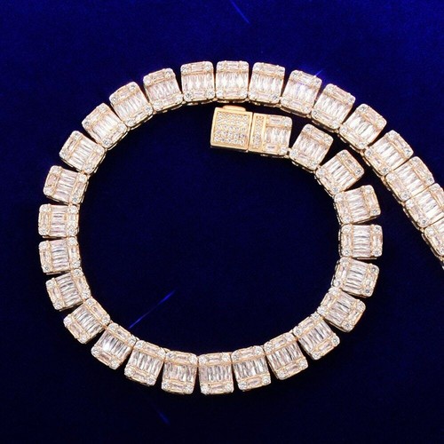 Mens Iced 9MM Street Wear 24k Gold 925 Silver 6x Luxury Plated Baguette Bracelet - Picture 2 of 9