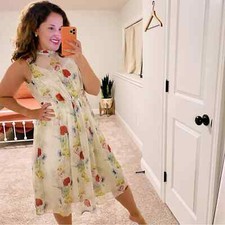 Anthropologie Eri + Ali Cream floral MIDI Dress 6P