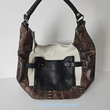 Vince Camuto Hobo Snakeskin Leather Bag 16" Color Block Versatile Boho Chic