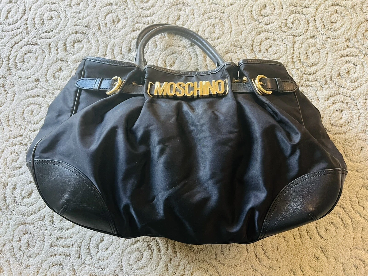 MOSCHINO BAG NYLON HANDBAG ITALIAN LEATHER GOLD RARE HOBO