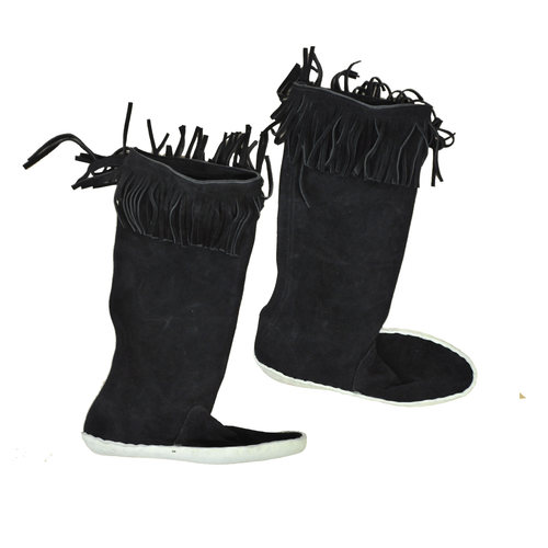 17" Tall Fringe Moccasins w/ Thick Leather Sole - Picture 9 of 26