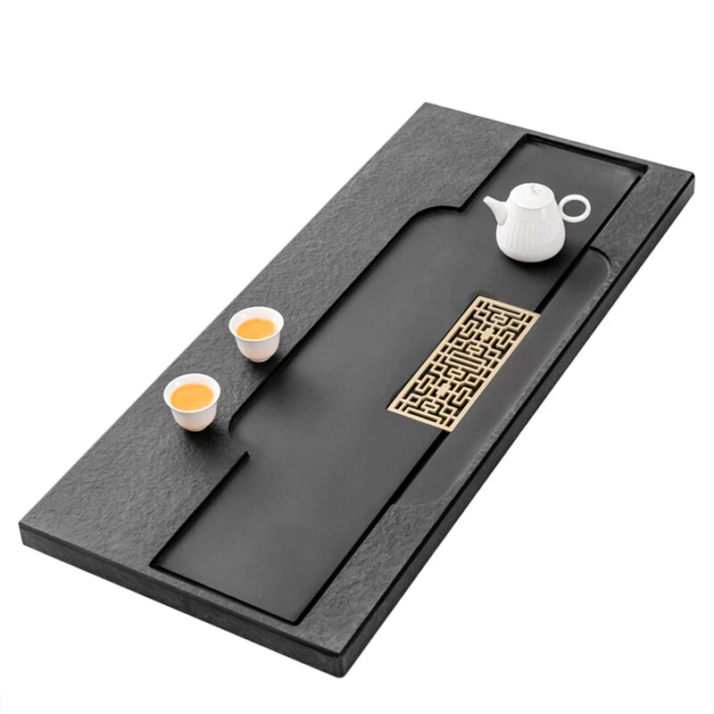 Multi-size Tea Tray Heavy Black Stone Tea Table Water Draining Tea Boat Large - Image 3 of 4