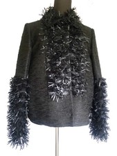 Issey Miyake Black Rafia Fringe Embellished Jacket Size 2 Uk10-12 Nwot