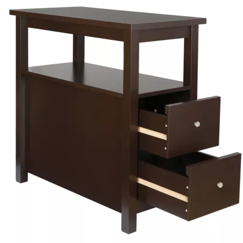 End Table Narrow Accent Side Table with 2 Drawer Storage for Bedroom Black/Brown - Picture 4 of 17