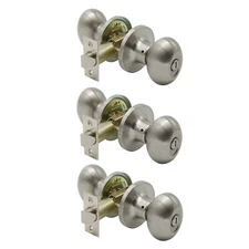 Probrico Hardware (3 Pack) Satin Nickel Door Knobs, Interior Keyless Oval Knobs
