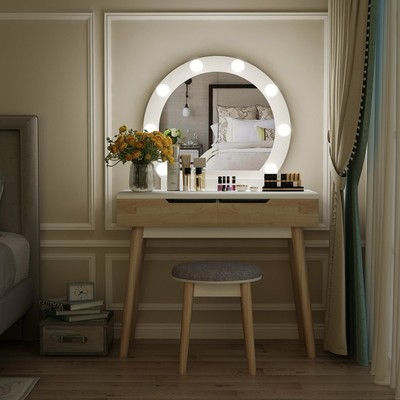 dressing table with bulb mirror