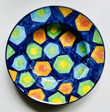 Made in Turkey Large Art Deco Multi Color Salad/Pasta Serving Bowl Geometric 