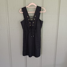 J Crew Lace Up Structured Linen Dress Size 4 Women In Black Sleeveless Preppy