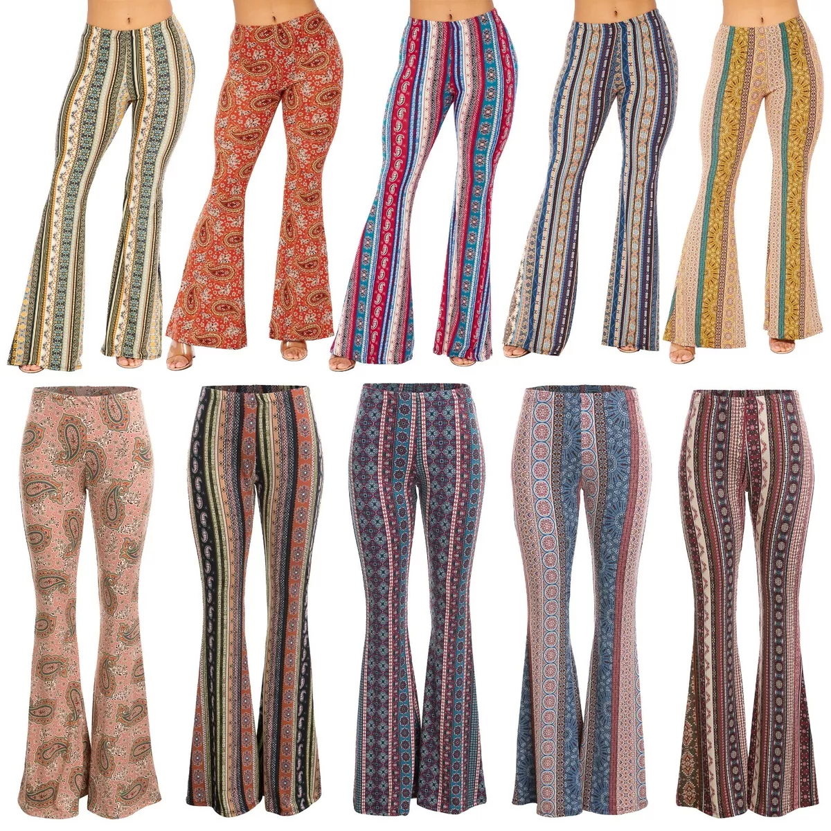 Women's Fashion Boho Print Stylish Bell Bottom Boot Cut Pants