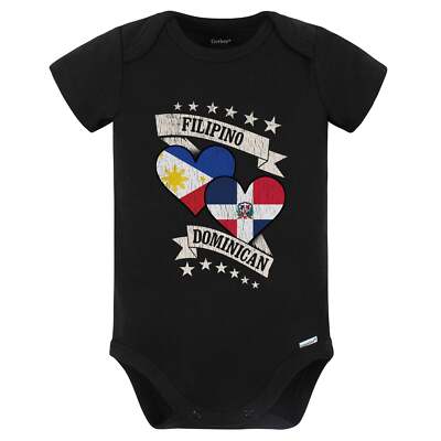 Filipino Dominican Heart Flags Philippines Dominican Baby Bodysuit (Black)