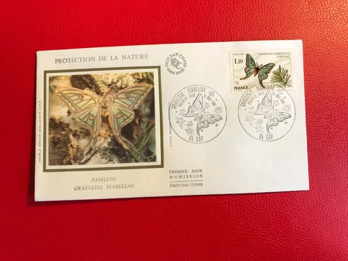 FRANCE FRANCAISE 1980 FDC SILK NATURE PROTECTION SPANISH MOON MOTH INSECT