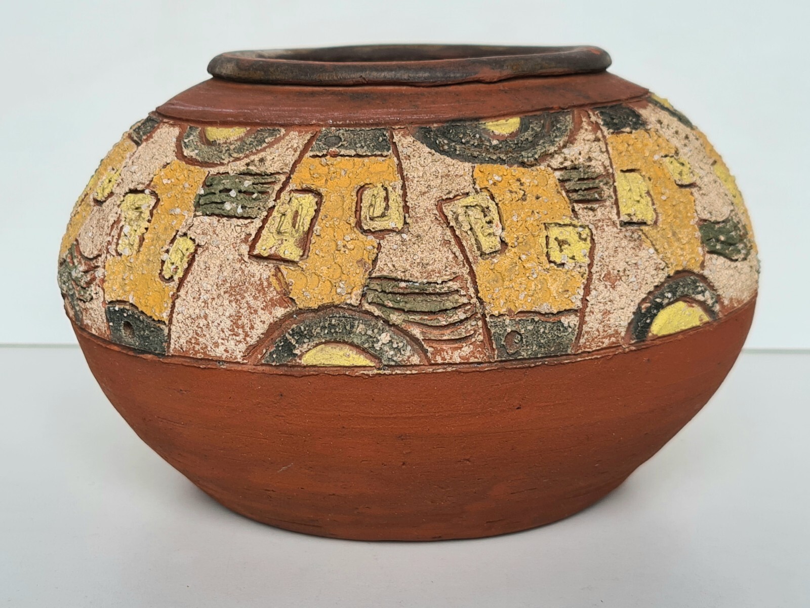 Jarrón de Cerámica Patata Cocida Firmado Khuyen China Vietnam Asia Decor Geo