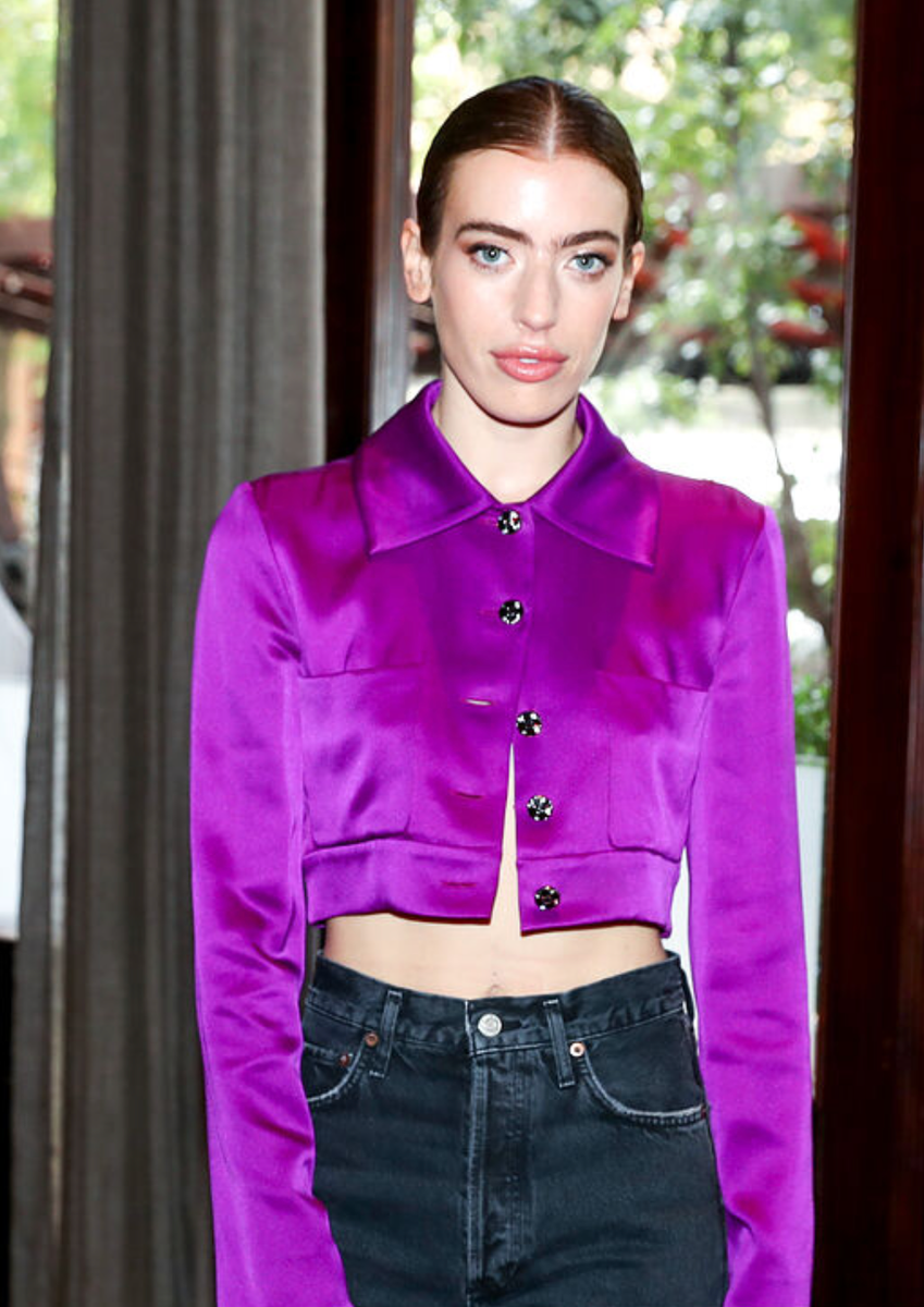 NWT 22A CHANEL PURPLE GRIPOIX CC BUTTONS CROP SILK BLOUSE JACKET