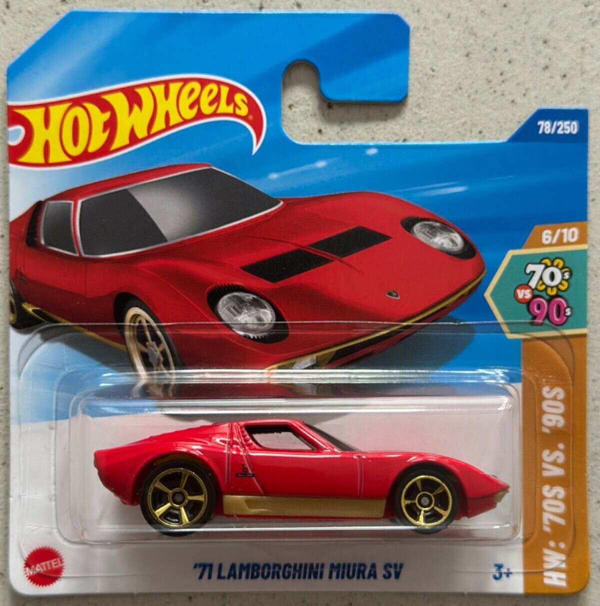 Hot Wheels 71 LAMBORGHINI MIURA SV HW 70s vs 90s Short Card with Protector