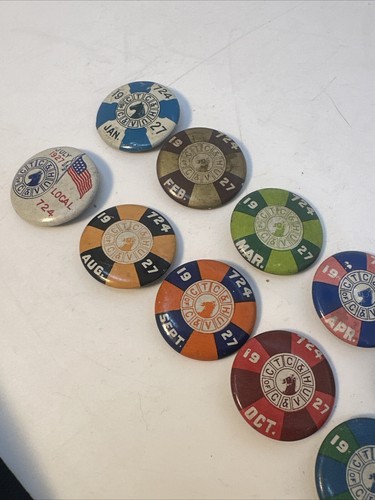 Lot Teamsters Chicago Local 724 12 1927 pin-backs Buttons Union Dues Paid - Picture 5 of 8