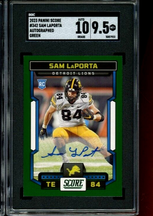2023 Panini Score 342 Sam Laporta RC Green Auto SGC 9.5/10