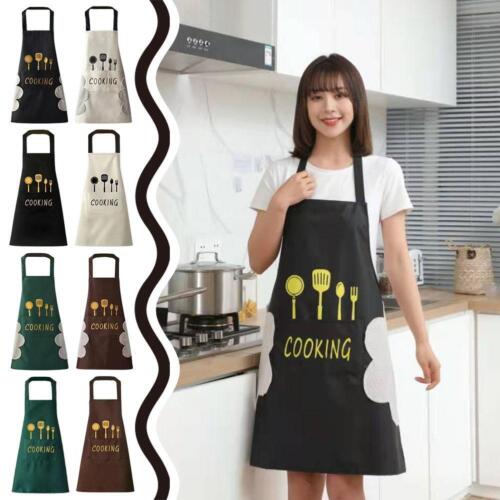 Kitchen Apron Waterproof Oilproof Hanging Neck With Pocket And Wiping Hand Free, - Picture 1 of 24