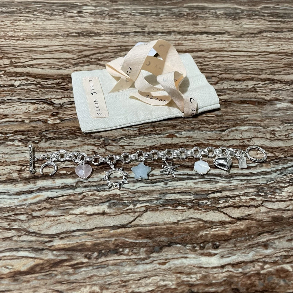 Luna Norte Jewelry Silver Toggle Bracelet Genuine Stones 7 Charm Bracelet - Image 4 of 4