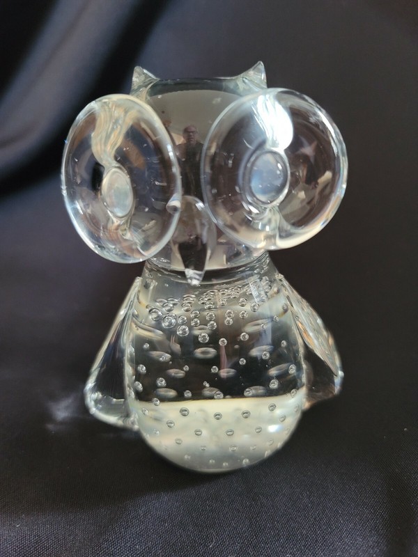 GLASS OWL SOLID FIGURINE 4.5" TALL 3" WIDE BIG EYS CLEAR