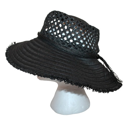STEVE MADDEN PAPER YARN & JUTE FEDORA HAT BLACK BAND WOMEN  display picture 2