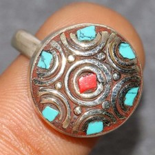 Nepali Tribal Nepali Tribal Tibetan Turquoise Red Coral Ring US 9 JW