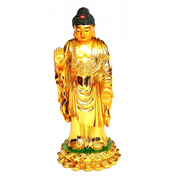 Gautama-Buddha Stehend Resin GoldgläNzend 10 Cm Figur Statue Skulptur Buddhismus-image