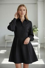 Madewell $138 Seamed Long-Sleeve Mini Shirtdress in Poplin Black Size 14 #NV025