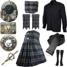 10 Pieces Men's Scottish Kilt Outfit Traditional Highland Wedding Kilt Set