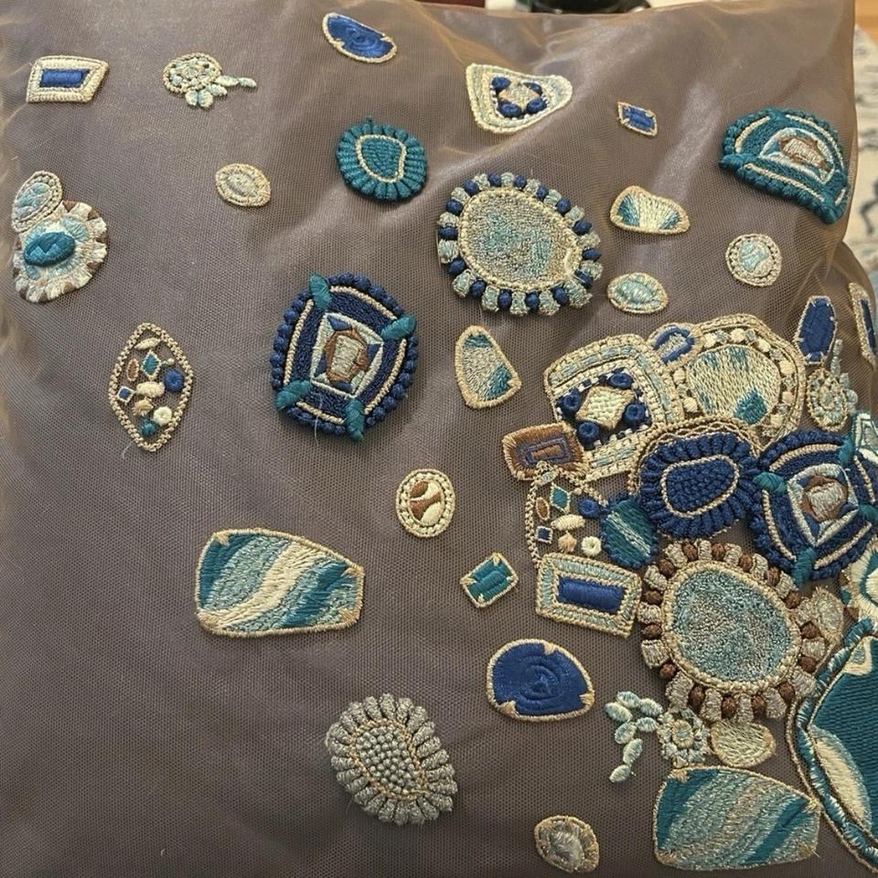 Missoni Home $1200 Silk Embroidered Throw Pillow 16x16 - Image 3 of 4