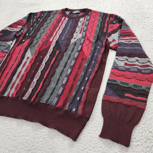Vintage Montechiaro Sweater Mens 50 Red 3D Knit Textured Lightweight Wool Blend - Picture 7 of 12