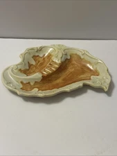 Vintage Ceramic Ashtray Beige & Brown Abstract Shape Scroll Craze Gloss Finish