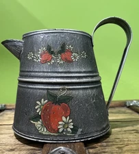 Vintage Toleware Strawberry with Daisies Watering Can with Handle Metal