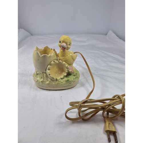 Vintage Bo-Low Corp Ceramic Duckling Egg Nursery Lamp Yellow Duck Pastel Decor