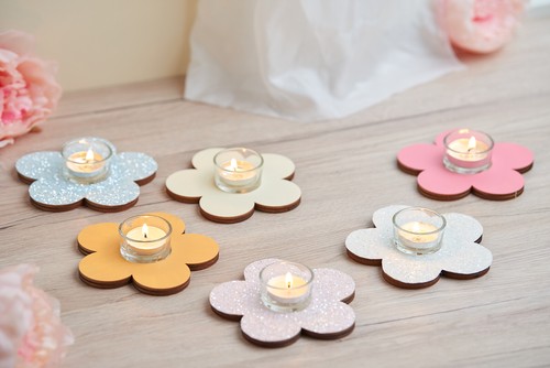 Portavelas flor 6 piezas madera sin tratar decoración de madera decoración dispersa luz de viento - Imagen 2 de 11