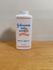 Vintage Johnson s Baby Powder 14 oz Talc Bottle w Embossed Back 1/2 Full
